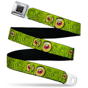BD Wings Logo CLOSE-UP Black/Silver Seatbelt Belt - Slimy Eye Balls Green/Black/Yellow/Green Webbing Seatbelt Belts Buckle-Down