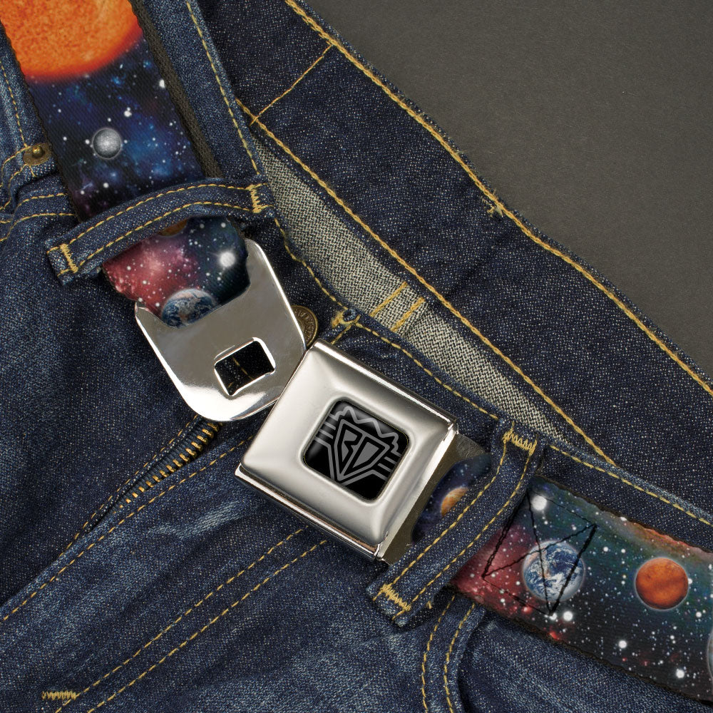 BD Wings Logo CLOSE-UP Black/Silver Seatbelt Belt - Solar System Sun/Planets/Stars2 Webbing Seatbelt Belts Buckle-Down
