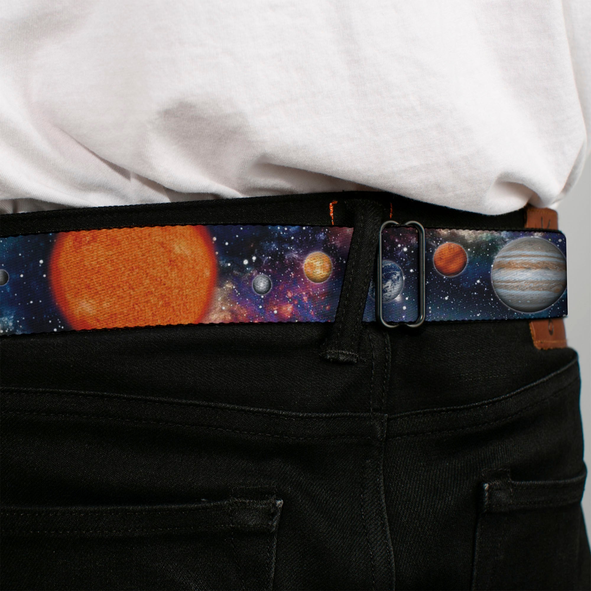 BD Wings Logo CLOSE-UP Black/Silver Seatbelt Belt - Solar System Sun/Planets/Stars2 Webbing Seatbelt Belts Buckle-Down
