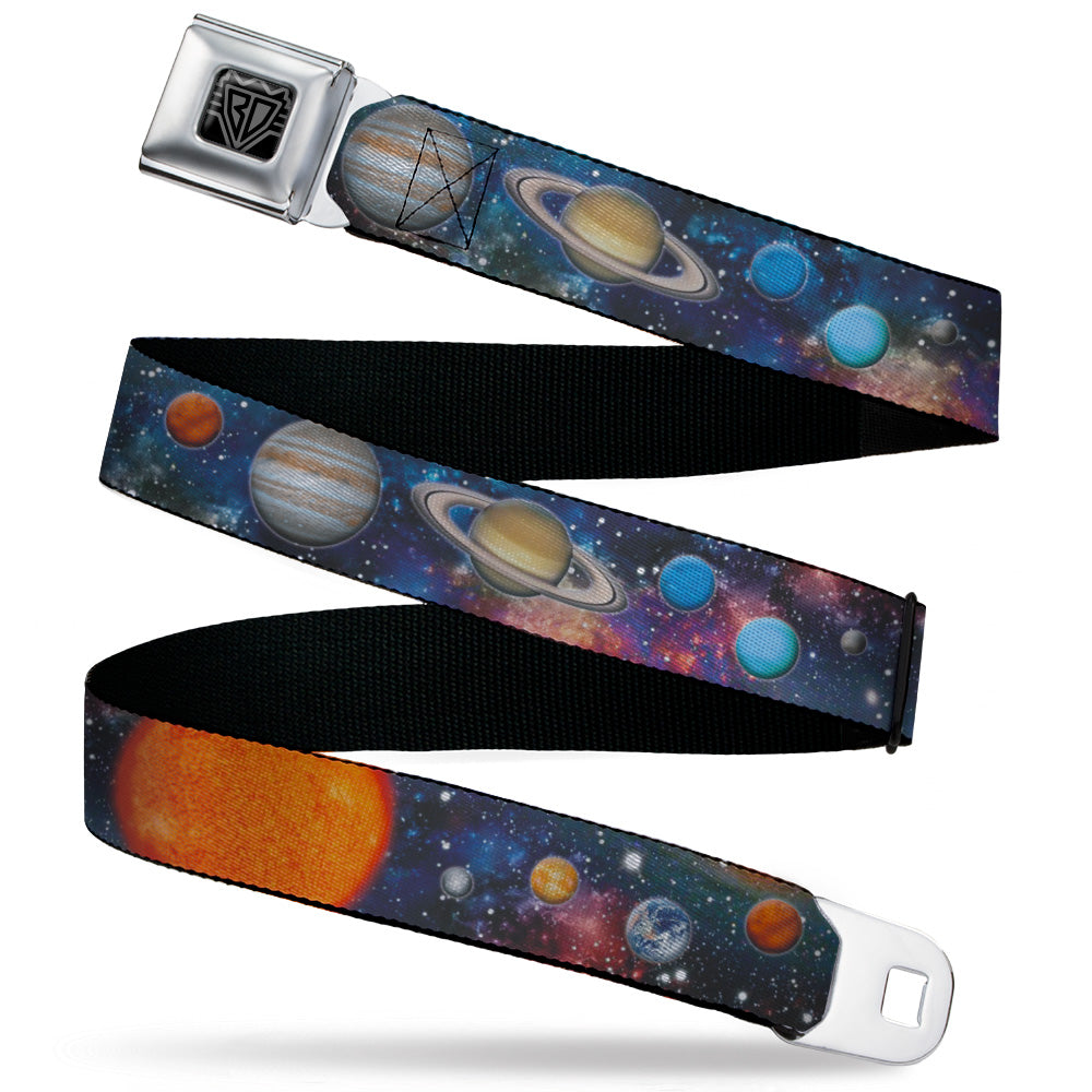 BD Wings Logo CLOSE-UP Black/Silver Seatbelt Belt - Solar System Sun/Planets/Stars2 Webbing Seatbelt Belts Buckle-Down