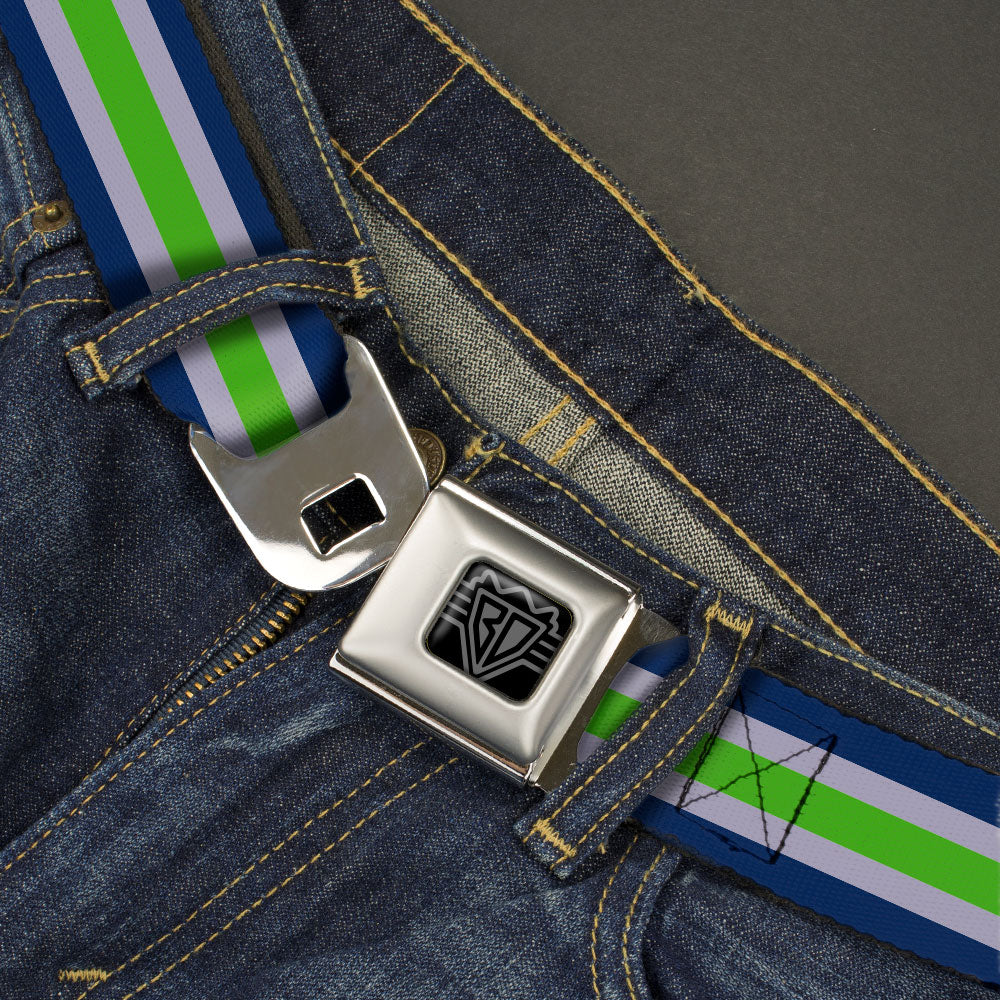 BD Wings Logo CLOSE-UP Black/Silver Seatbelt Belt - Stripe Navy/Gray/Green Webbing Seatbelt Belts Buckle-Down