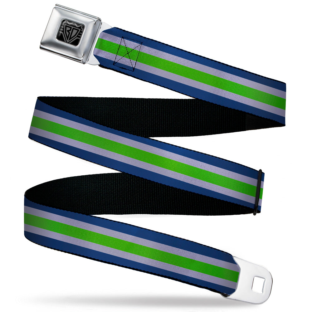 BD Wings Logo CLOSE-UP Black/Silver Seatbelt Belt - Stripe Navy/Gray/Green Webbing Seatbelt Belts Buckle-Down