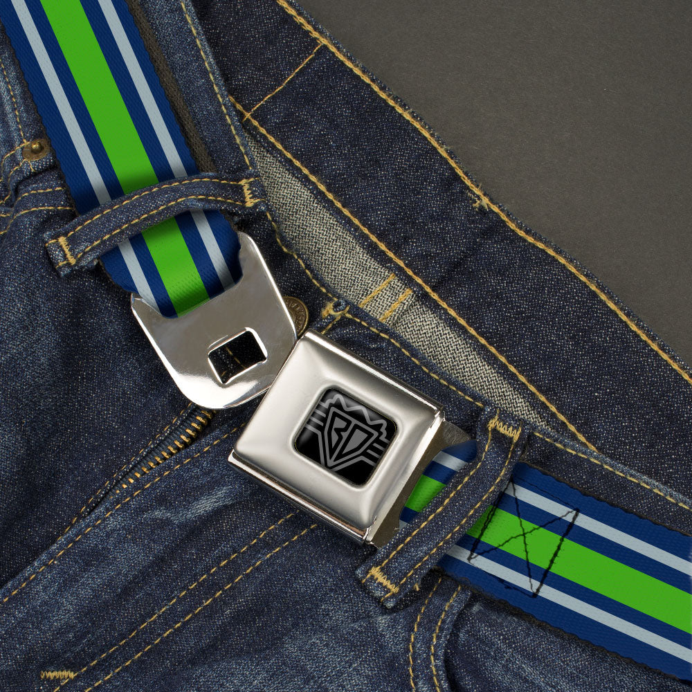 BD Wings Logo CLOSE-UP Black/Silver Seatbelt Belt - Stripe2 Navy/Gray/Green Webbing Seatbelt Belts Buckle-Down