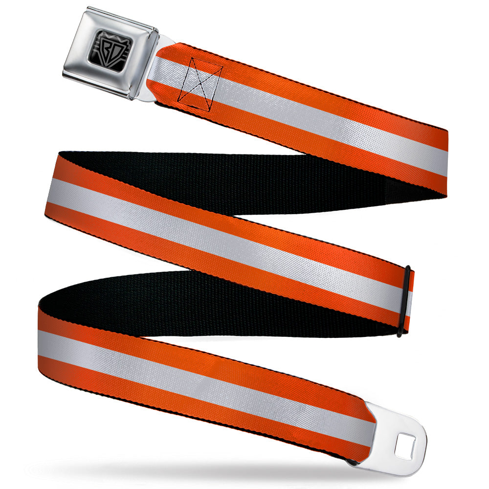 BD Wings Logo CLOSE-UP Black/Silver Seatbelt Belt - Stripes Orange/White/Orange Webbing Seatbelt Belts Buckle-Down