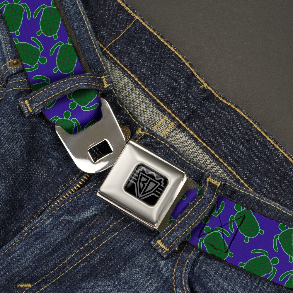 BD Wings Logo CLOSE-UP Black/Silver Seatbelt Belt - Sea Turtles Scattered Blue/Green Webbing Seatbelt Belts Buckle-Down