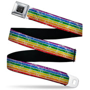 BD Wings Logo CLOSE-UP Black/Silver Seatbelt Belt - Stripes Distressed White/Multi Color Webbing Seatbelt Belts Buckle-Down