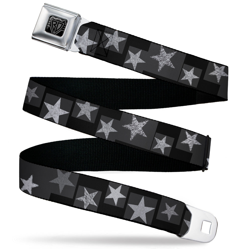 BD Wings Logo CLOSE-UP Black/Silver Seatbelt Belt - Stars Sketches Black/Grays Webbing Seatbelt Belts Buckle-Down