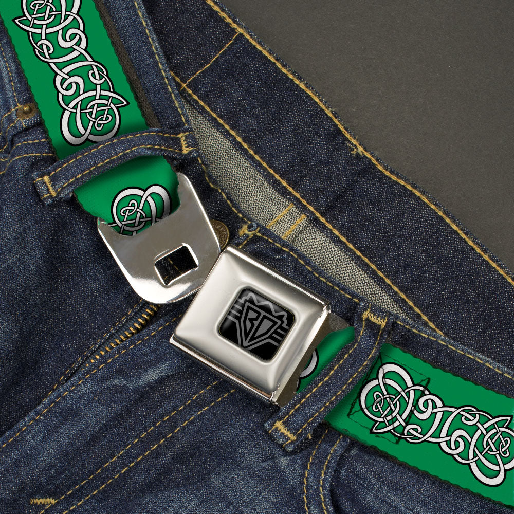 BD Wings Logo CLOSE-UP Black/Silver Seatbelt Belt - Celtic Knot2 Greens/Black/White Webbing Seatbelt Belts Buckle-Down