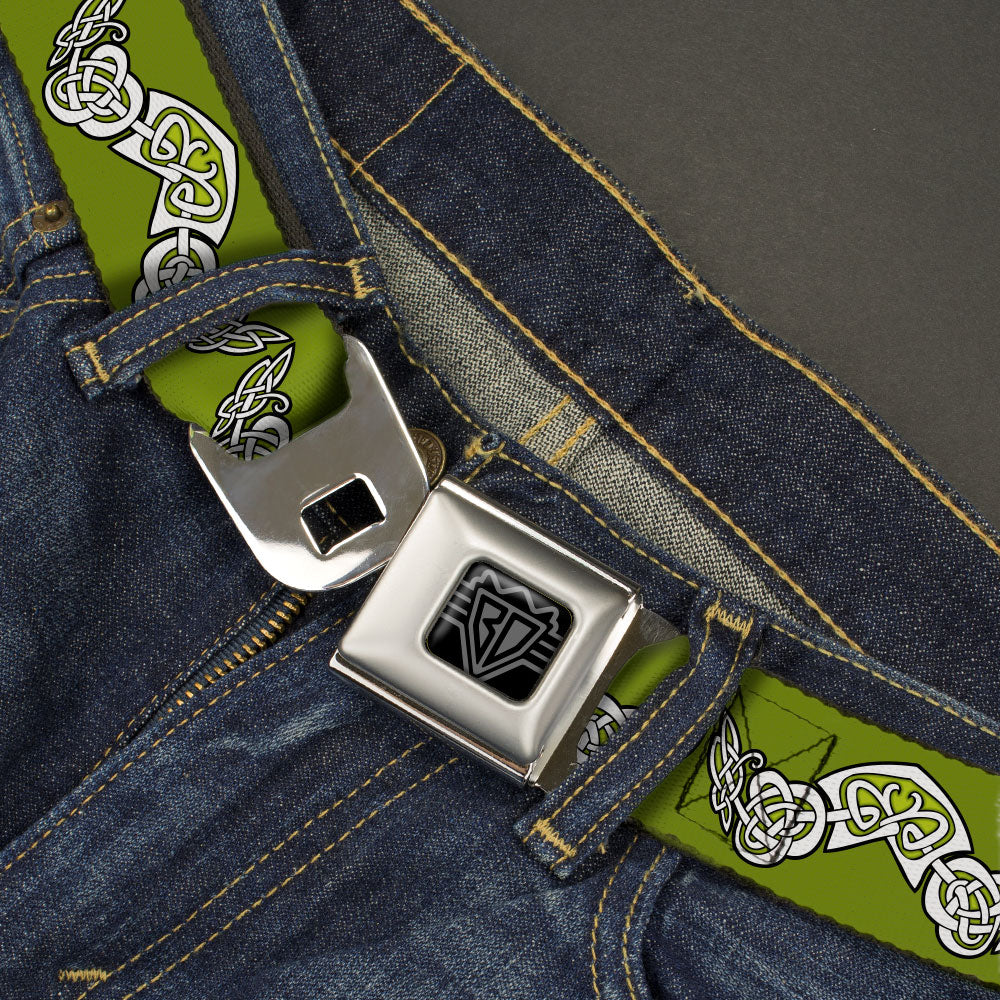 BD Wings Logo CLOSE-UP Black/Silver Seatbelt Belt - Celtic Knot3 Olives/Black/White Webbing Seatbelt Belts Buckle-Down