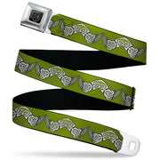 BD Wings Logo CLOSE-UP Black/Silver Seatbelt Belt - Celtic Knot3 Olives/Black/White Webbing Seatbelt Belts Buckle-Down