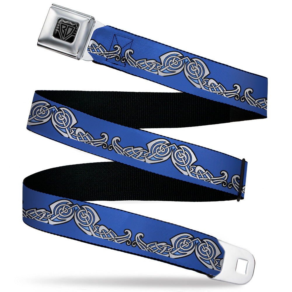 BD Wings Logo CLOSE-UP Black/Silver Seatbelt Belt - Celtic Knot4 Blues/Black/White Webbing Seatbelt Belts Buckle-Down
