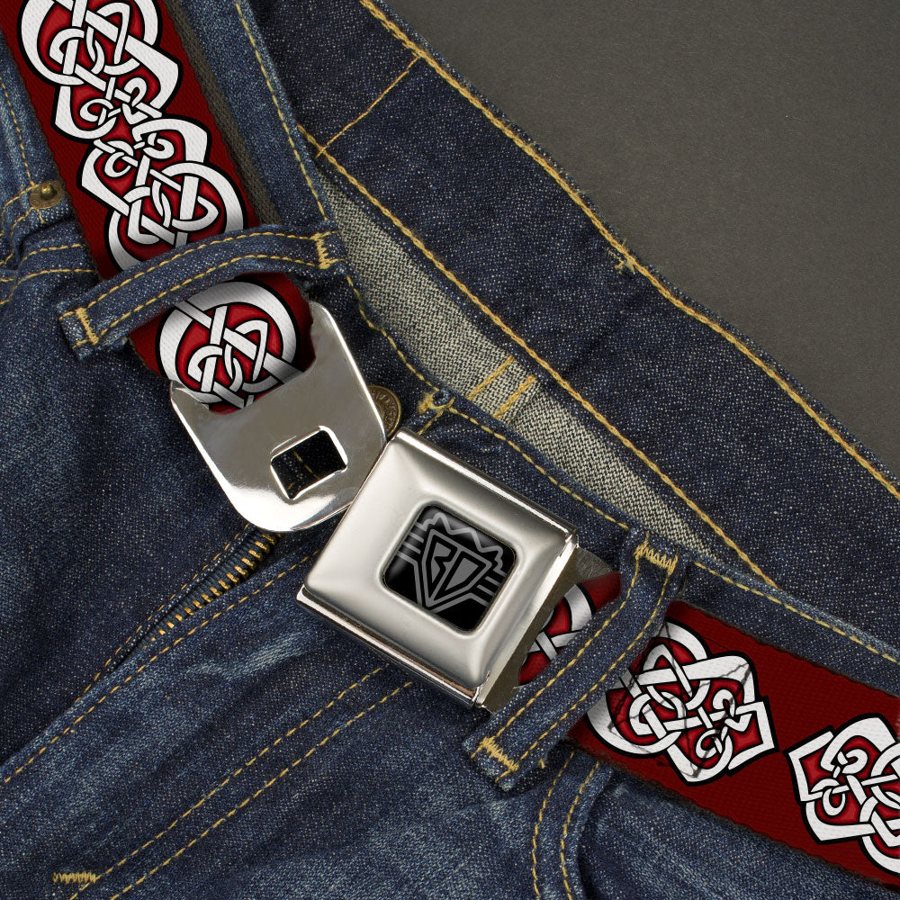 BD Wings Logo CLOSE-UP Black/Silver Seatbelt Belt - Celtic Knot5 Reds/Black/White Webbing Seatbelt Belts Buckle-Down