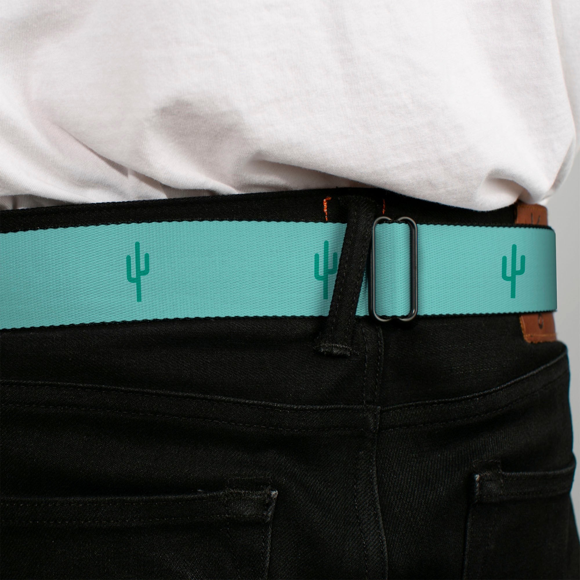 BD Wings Logo CLOSE-UP Black/Silver Seatbelt Belt - Cacti1 Aqua Blues Webbing Seatbelt Belts Buckle-Down
