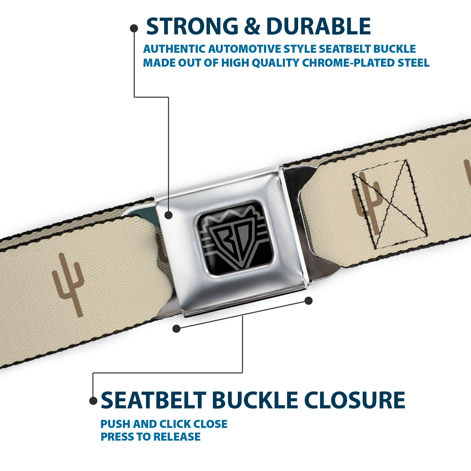 BD Wings Logo CLOSE-UP Black/Silver Seatbelt Belt - Cacti2 Tans Webbing Seatbelt Belts Buckle-Down