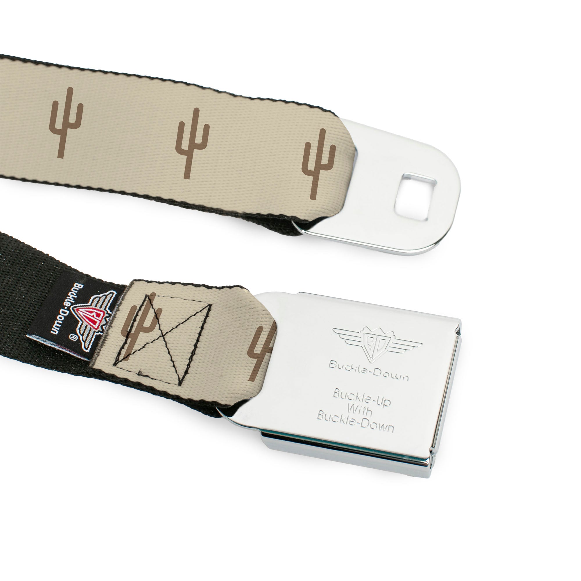 BD Wings Logo CLOSE-UP Black/Silver Seatbelt Belt - Cacti2 Tans Webbing Seatbelt Belts Buckle-Down