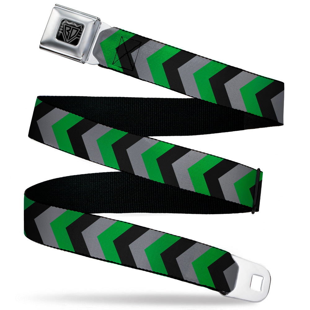 BD Wings Logo CLOSE-UP Black/Silver Seatbelt Belt - Chevron Green/Black/Gray Webbing Seatbelt Belts Buckle-Down