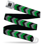 BD Wings Logo CLOSE-UP Black/Silver Seatbelt Belt - Chevron Green/Black/Gray Webbing Seatbelt Belts Buckle-Down