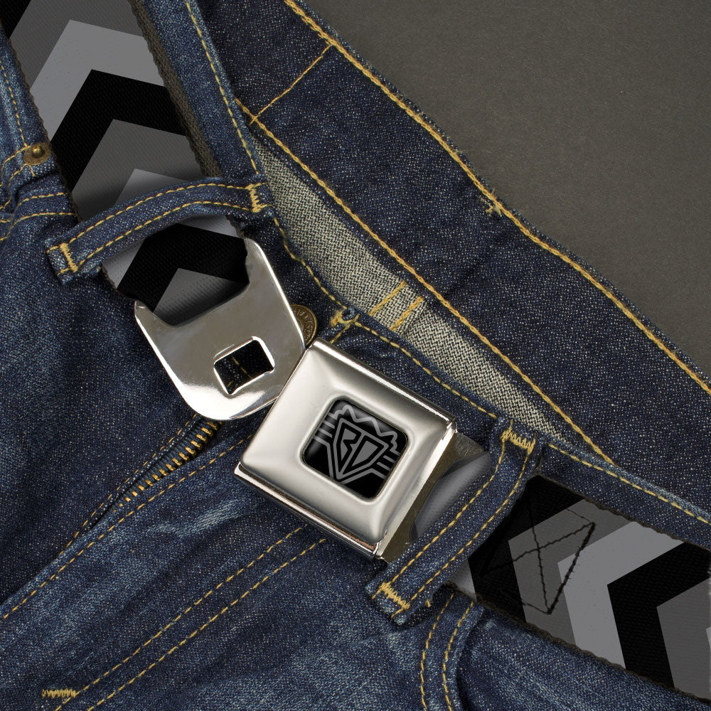 BD Wings Logo CLOSE-UP Black/Silver Seatbelt Belt - Chevron Gray/Black/Charcoal Webbing Seatbelt Belts Buckle-Down
