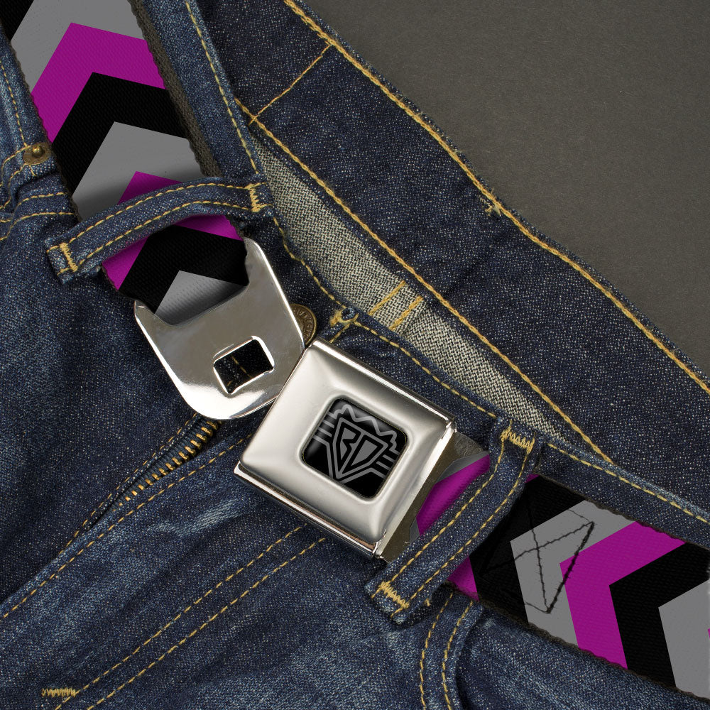 BD Wings Logo CLOSE-UP Black/Silver Seatbelt Belt - Chevron Purple/Black/Gray Webbing Seatbelt Belts Buckle-Down