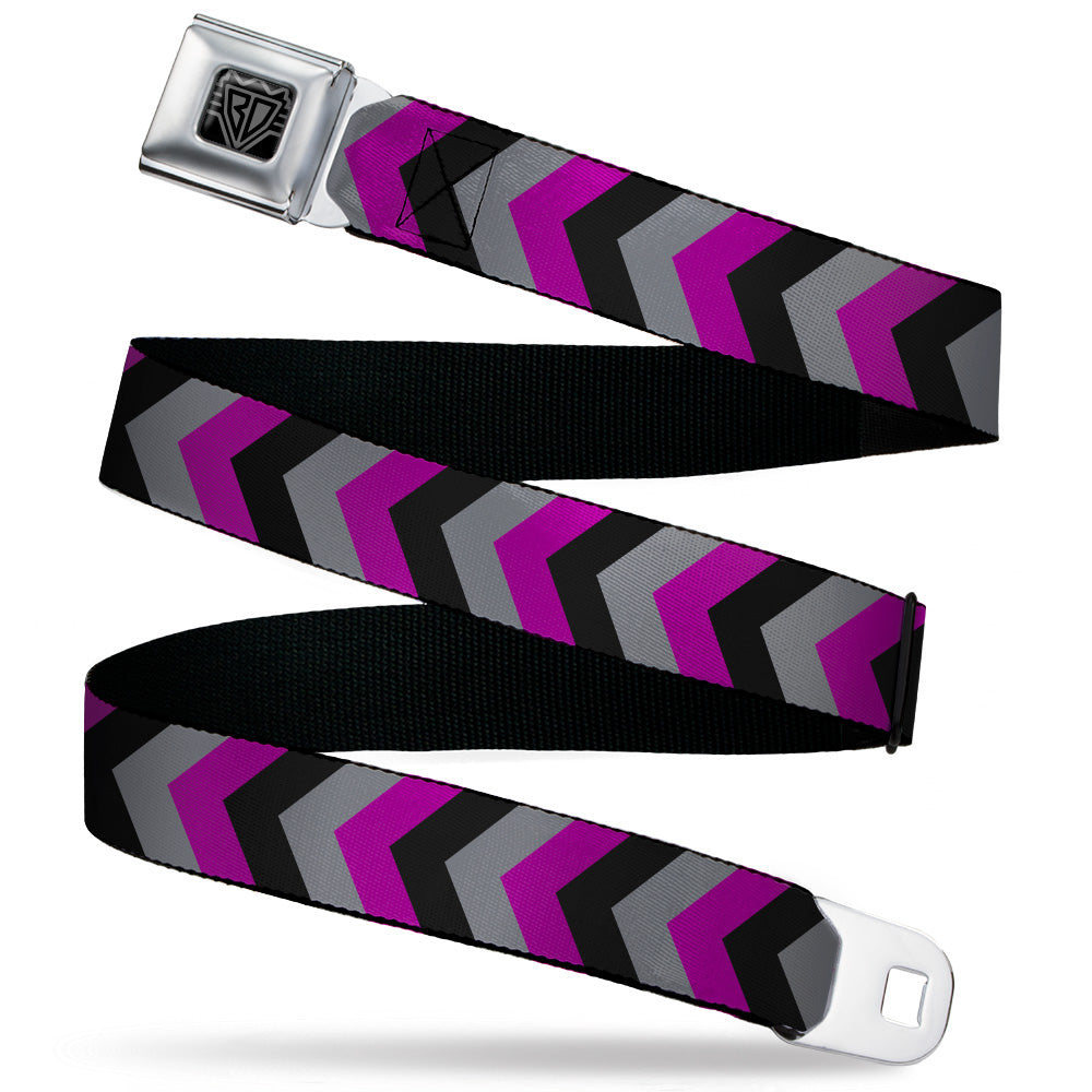 BD Wings Logo CLOSE-UP Black/Silver Seatbelt Belt - Chevron Purple/Black/Gray Webbing Seatbelt Belts Buckle-Down