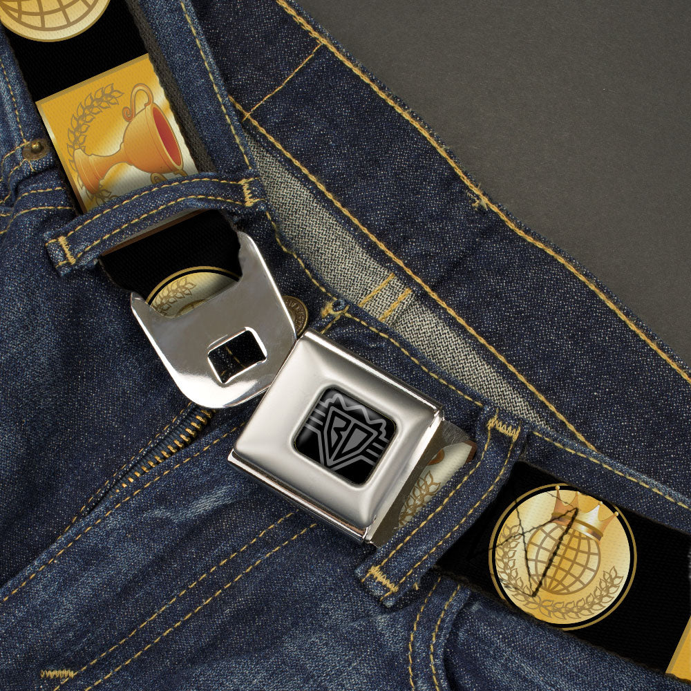 BD Wings Logo CLOSE-UP Black/Silver Seatbelt Belt - CHAMPION Belt/Icons Black/Golds Webbing Seatbelt Belts Buckle-Down