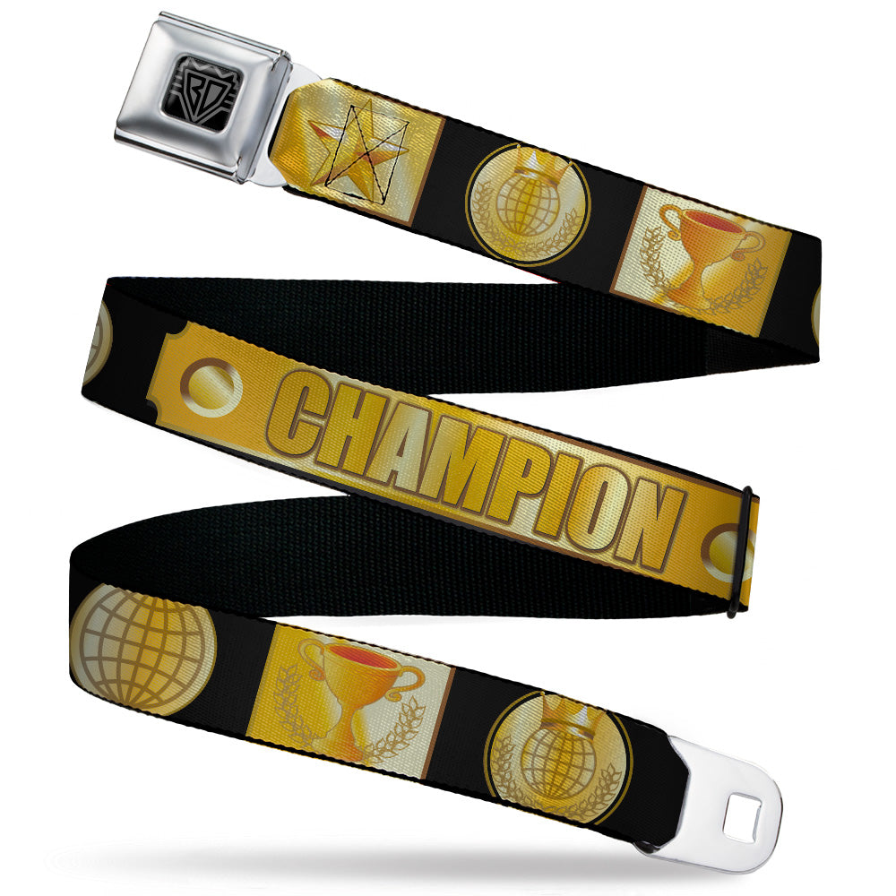 BD Wings Logo CLOSE-UP Black/Silver Seatbelt Belt - CHAMPION Belt/Icons Black/Golds Webbing Seatbelt Belts Buckle-Down