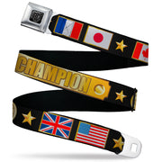 BD Wings Logo CLOSE-UP Black/Silver Seatbelt Belt - CHAMPION Belt/Flags/Stars Black/Golds Webbing Seatbelt Belts Buckle-Down