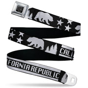 BD Wings Logo CLOSE-UP Black/Silver Seatbelt Belt - CALIFORNIA REPUBLIC/Bear/Stars Silhouette Black/White Webbing Seatbelt Belts Buckle-Down