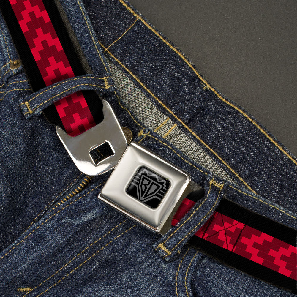 BD Wings Logo CLOSE-UP Black/Silver Seatbelt Belt - Chevron 8-Bit Black/Reds Webbing Seatbelt Belts Buckle-Down