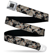 BD Wings Logo CLOSE-UP Black/Silver Seatbelt Belt - Cat Poses Scattered Black/Grays Webbing Seatbelt Belts Buckle-Down