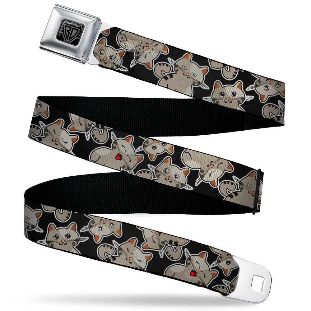 BD Wings Logo CLOSE-UP Black/Silver Seatbelt Belt - Cat Poses Scattered Black/Grays Webbing Seatbelt Belts Buckle-Down