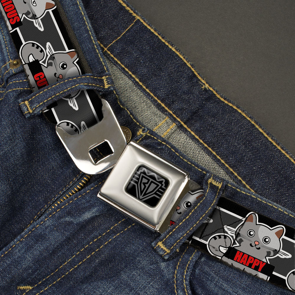 BD Wings Logo CLOSE-UP Black/Silver Seatbelt Belt - Cat 6-Mood Poses/Stripe Black/White/Grays Webbing Seatbelt Belts Buckle-Down