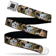 BD Wings Logo CLOSE-UP Black/Silver Seatbelt Belt - Cat Faces Stacked2 Webbing Seatbelt Belts Buckle-Down