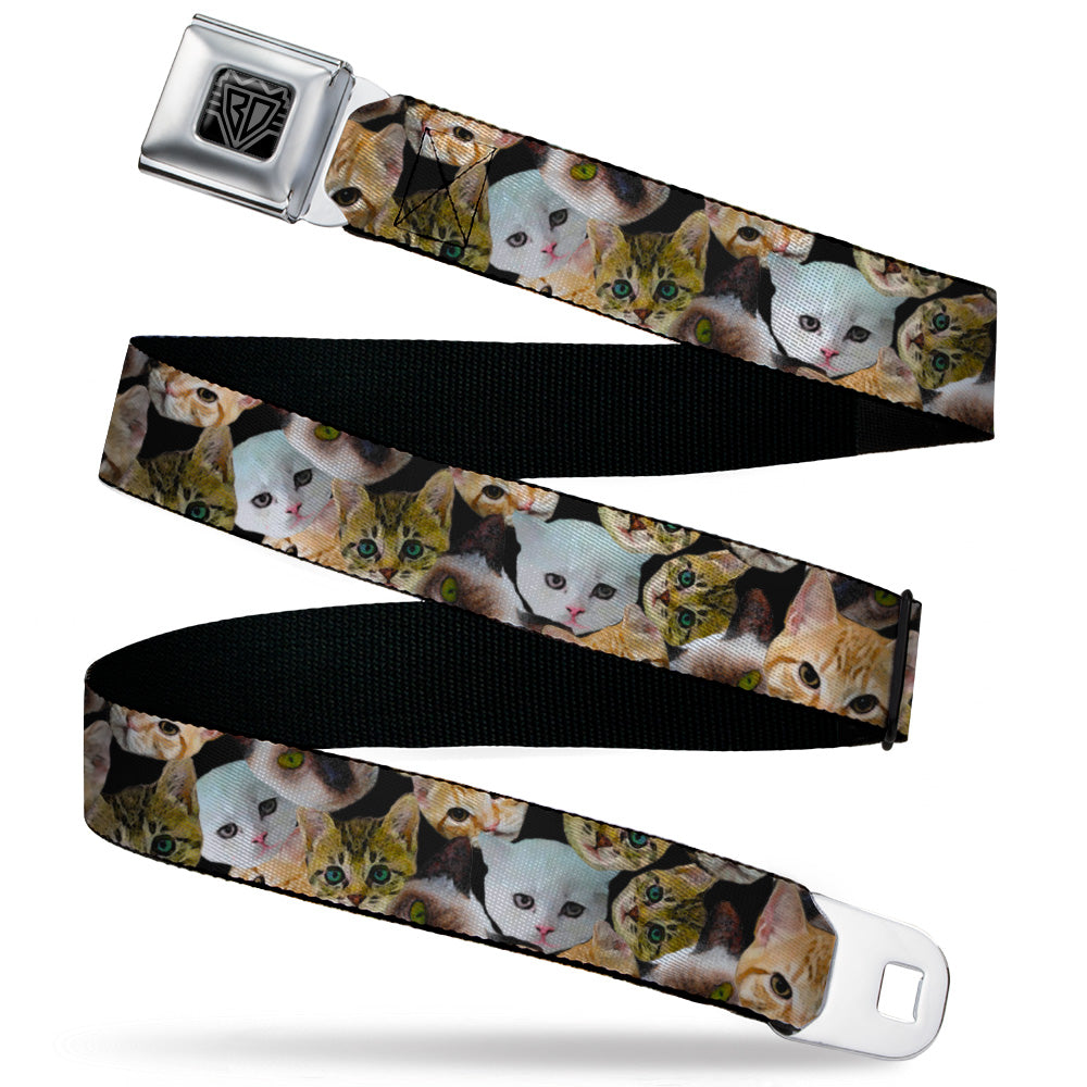 BD Wings Logo CLOSE-UP Black/Silver Seatbelt Belt - Cat Faces Stacked2 Webbing Seatbelt Belts Buckle-Down