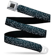 BD Wings Logo CLOSE-UP Black/Silver Seatbelt Belt - Constellations Scattered Midnight Blue/White Webbing Seatbelt Belts Buckle-Down