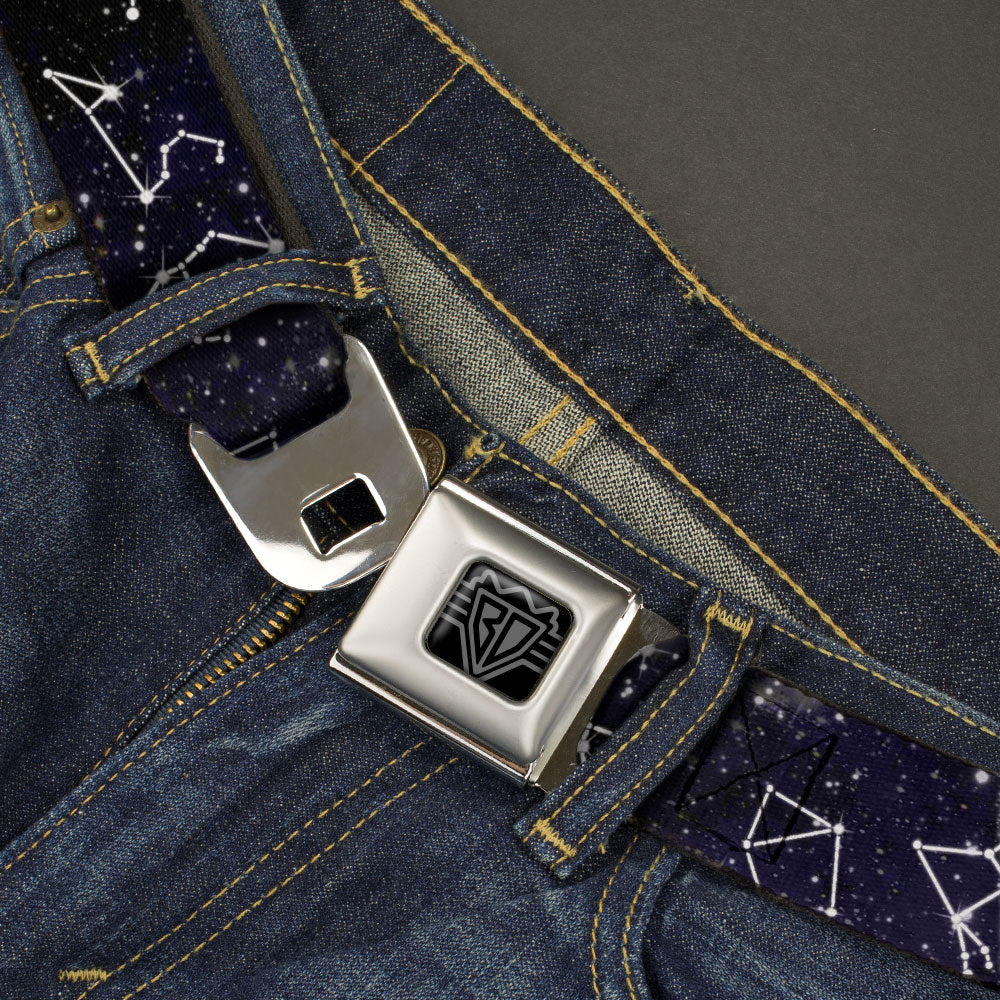 BD Wings Logo CLOSE-UP Black/Silver Seatbelt Belt - Constellations-14 Galaxy/White Webbing Seatbelt Belts Buckle-Down