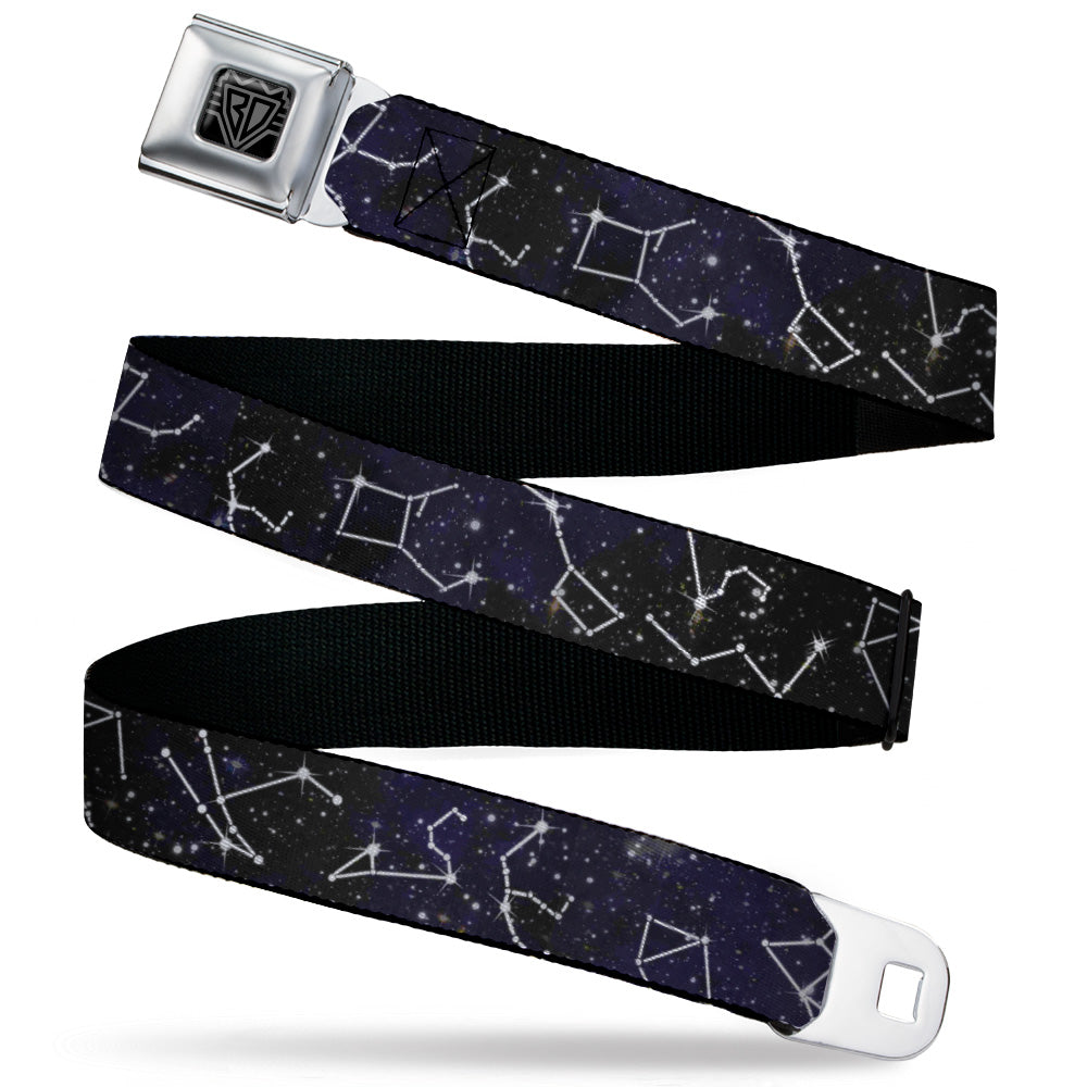 BD Wings Logo CLOSE-UP Black/Silver Seatbelt Belt - Constellations-14 Galaxy/White Webbing Seatbelt Belts Buckle-Down