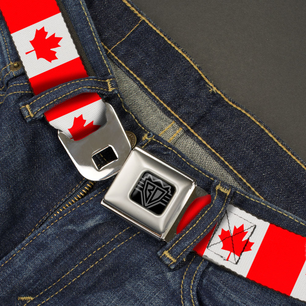 BD Wings Logo CLOSE-UP Black/Silver Seatbelt Belt - Canada Flag Continuous Webbing Seatbelt Belts Buckle-Down