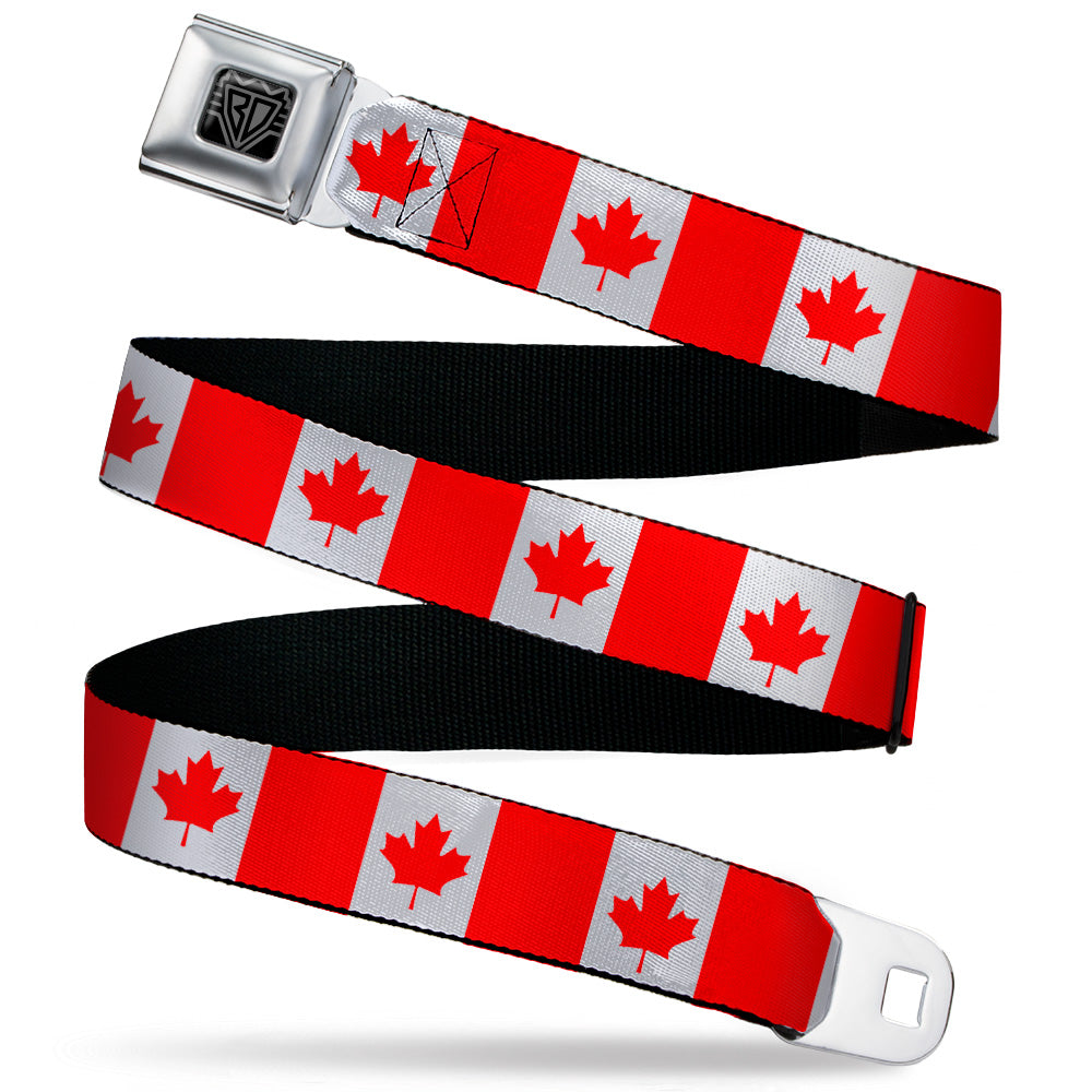 BD Wings Logo CLOSE-UP Black/Silver Seatbelt Belt - Canada Flag Continuous Webbing Seatbelt Belts Buckle-Down
