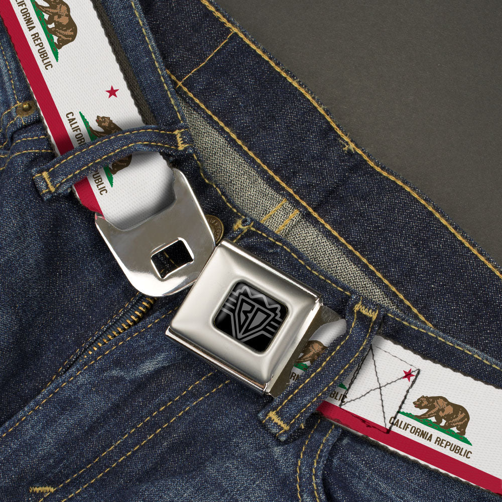 BD Wings Logo CLOSE-UP Black/Silver Seatbelt Belt - California Flag Continuous Webbing Seatbelt Belts Buckle-Down