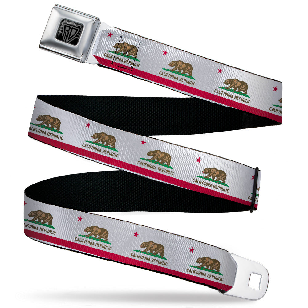 BD Wings Logo CLOSE-UP Black/Silver Seatbelt Belt - California Flag Continuous Webbing Seatbelt Belts Buckle-Down