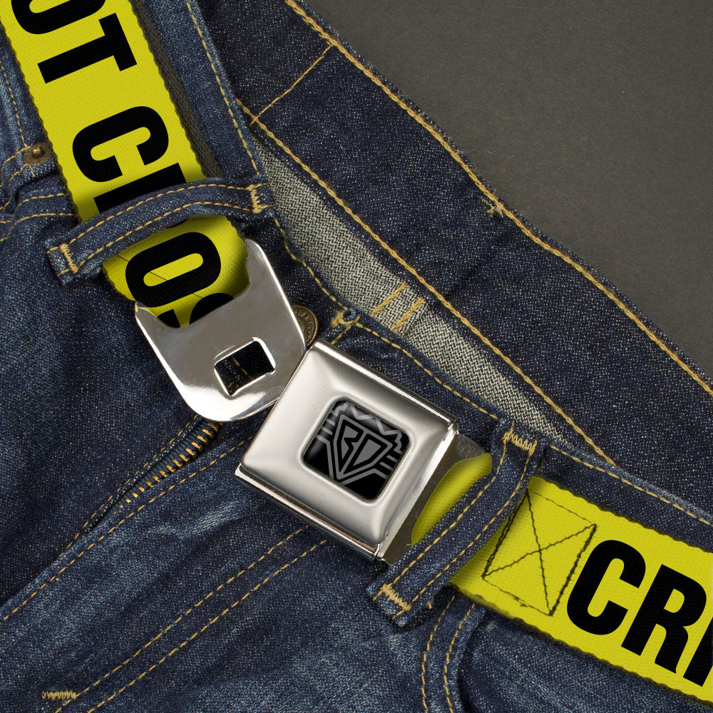 BD Wings Logo CLOSE-UP Full Color Black Silver Seatbelt Belt - CRIME SCENE DO NOT CROSS Yellow/Black Webbing Seatbelt Belts Buckle-Down