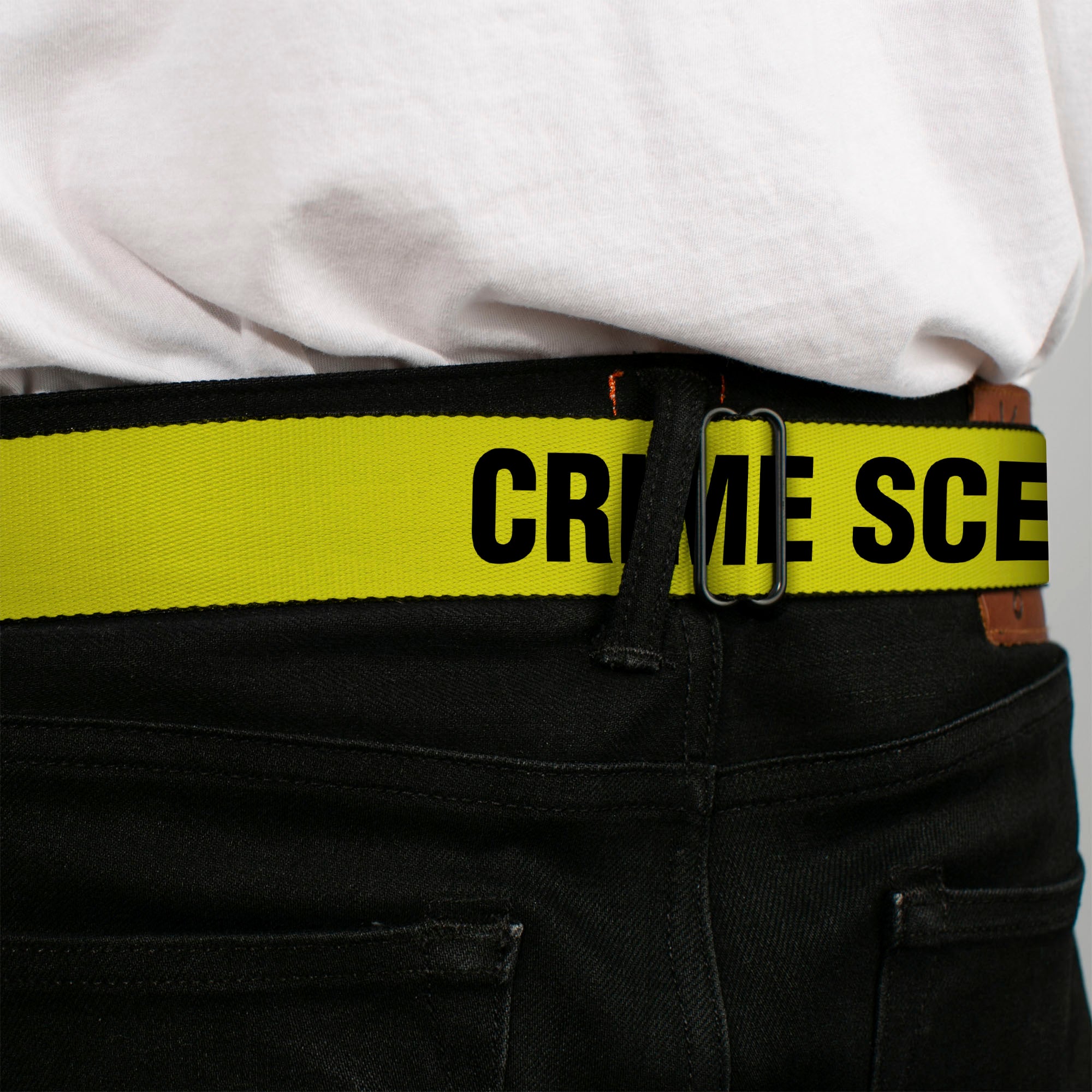 BD Wings Logo CLOSE-UP Full Color Black Silver Seatbelt Belt - CRIME SCENE DO NOT CROSS Yellow/Black Webbing Seatbelt Belts Buckle-Down