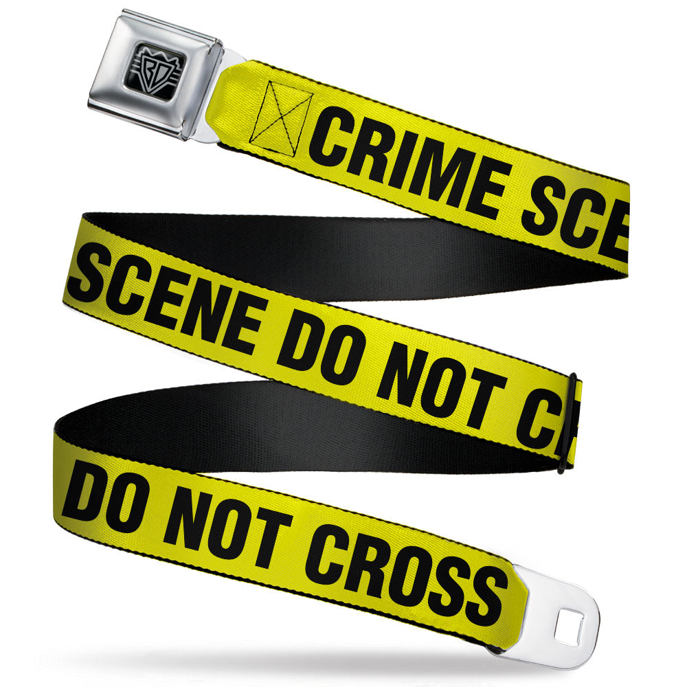 BD Wings Logo CLOSE-UP Full Color Black Silver Seatbelt Belt - CRIME SCENE DO NOT CROSS Yellow/Black Webbing Seatbelt Belts Buckle-Down