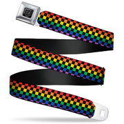 BD Wings Logo CLOSE-UP Black/Silver Seatbelt Belt - Checker Black/Rainbow Multi Color Webbing Seatbelt Belts Buckle-Down