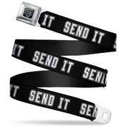 BD Wings Logo CLOSE-UP Black/Silver Seatbelt Belt - SEND IT Black/White Webbing Seatbelt Belts Buckle-Down