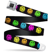 BD Wings Logo CLOSE-UP Black/Silver Seatbelt Belt - Smiley Face Melted Repeat Black/Multi Neon Webbing Seatbelt Belts Buckle-Down