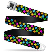 BD Wings Logo CLOSE-UP Black/Silver Seatbelt Belt - Smiley Faces Melted Mini Repeat Angle Black/Multi Neon Webbing Seatbelt Belts Buckle-Down