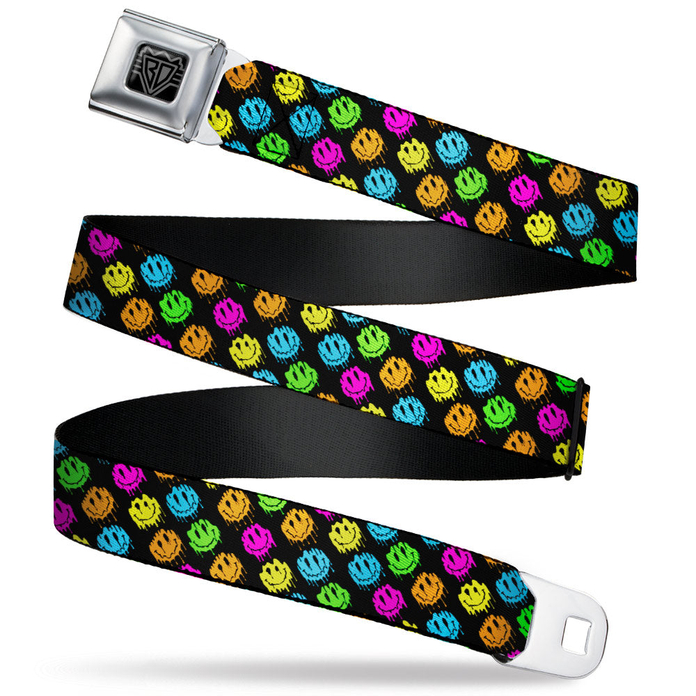 BD Wings Logo CLOSE-UP Black/Silver Seatbelt Belt - Smiley Faces Melted Mini Repeat Angle Black/Multi Neon Webbing Seatbelt Belts Buckle-Down
