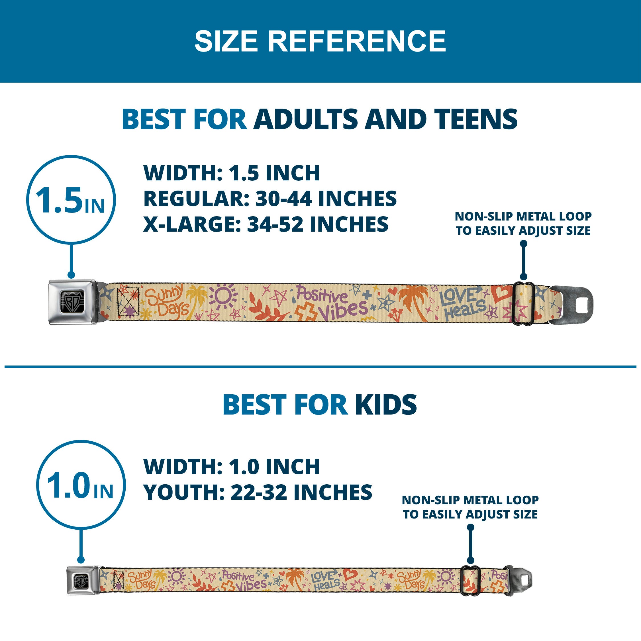 BD Wings Logo CLOSE-UP Black/Silver Seatbelt Belt - Summer Harmony Collage Beige/Multi Color Webbing Seatbelt Belts Buckle-Down